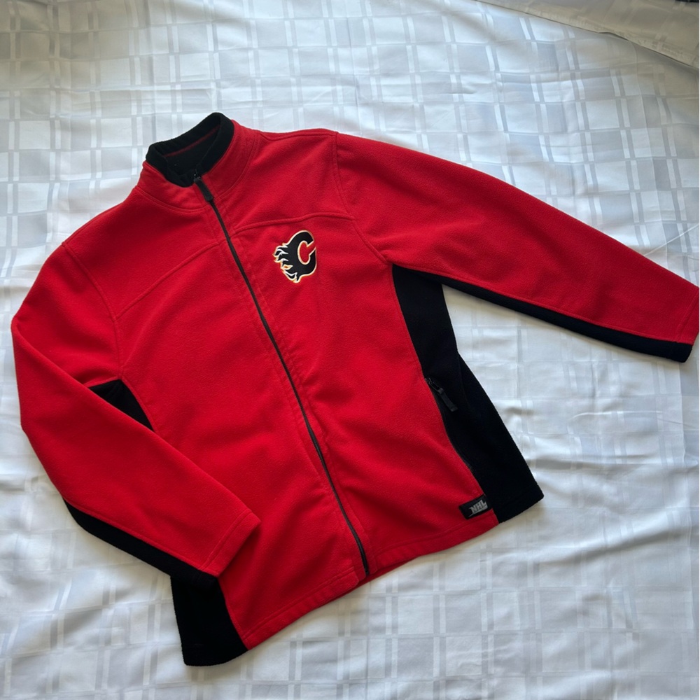 NHL Calgary Flames Red & Black Fleece Jacket with Classic Logo